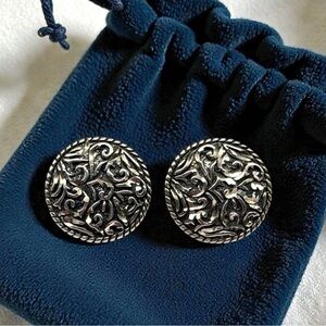 Vintage Carolyn Pollack Relios 925 Sterling Silver Scroll Disc Earrings – ¾”